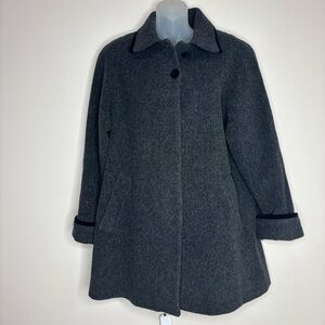Vintage 100% Wool PeaCoat Grey Gray 8P Petite Long jacket Coat button up